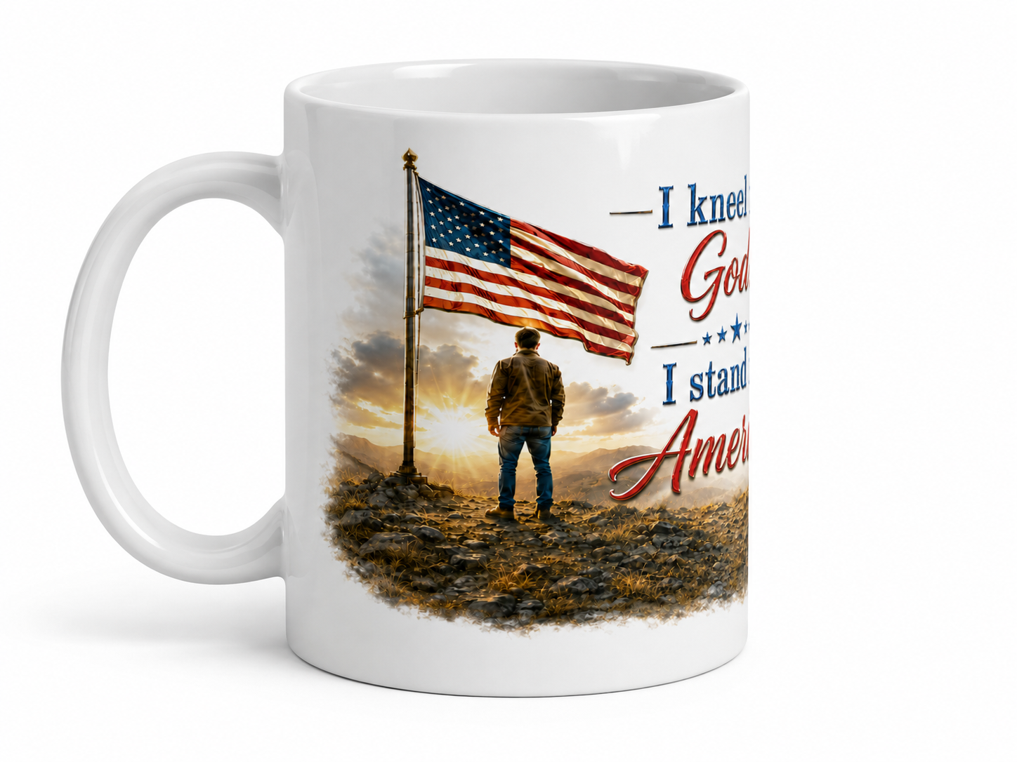 Kneel for God, Stand for America mug left view